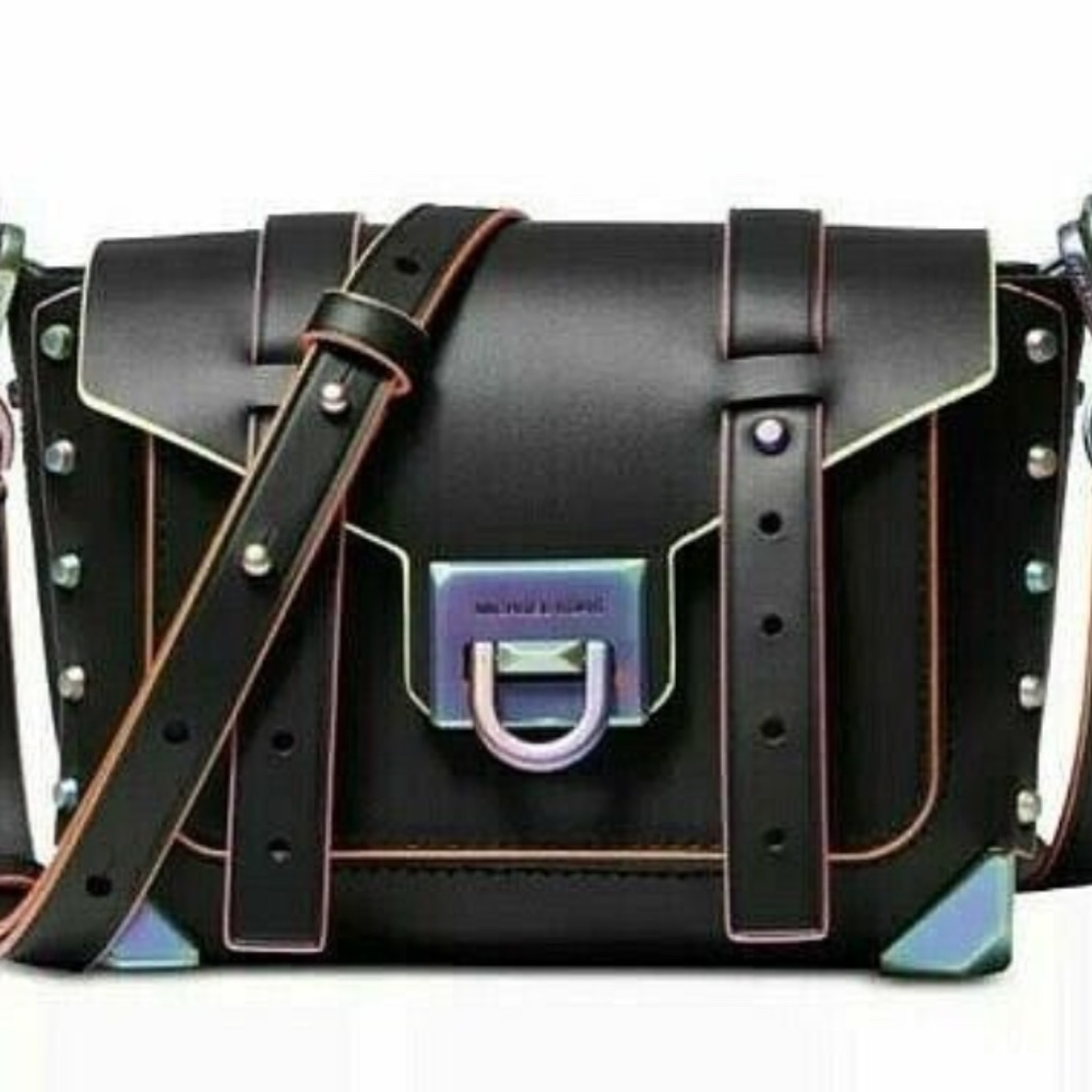 NWT Michael Kors Manhattan Leather Black/Iridescent Crossbody Original Packaging